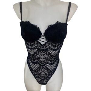 La Senza Ultra Sexy Unlined Push Up Bra Black Lace BodySuit XS